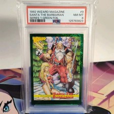 1993 Wizard Magazine Series 1 Santa The Barbarian #9 Green Foil PSA 8 picture
