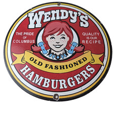 Vintage Wendy's Hamburgers Sign - Quality Old Fast Food Porcelain Gas Pump Sign picture