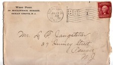 1906 West Port Ocean Grove to Passaic NJ American Flag Postmarked Envelope Only picture