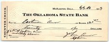 1909 The Oklahoma State Bank McAlester counter check picture