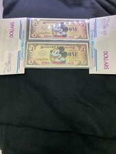 💥 2008 T $1 Disney Dollars Mickey Mouse 2 Consecutive Serial Numbers W/Envelope picture
