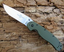 ONTARIO RAT 1 LINERLOCK FOLDING KNIFE -AUS-8 -GREEN -VG+ CONDITION picture