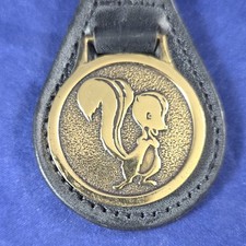 Vintage Lockheed Skunk Works Skunk Keychain Leather Brass Promo Key Ring picture