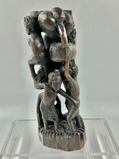 Vtg Hand Carved African Wood Sculpture Statue Tree of Life Solid Hardwood 8.5