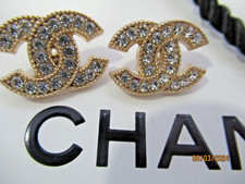 CHANEL 2 BUTTONS 22MM, GOLD tone, clear crystals  THIS IS FOR 2 picture