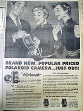 1954 newspaper w a Large illustrated ad for VERY EARLY POLAROID instant CAMERA picture