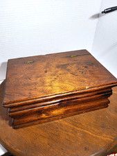 Antique Wood Rectangular Hinged Lid Box, Brown Wood Grain Pattern, 1 Pack picture