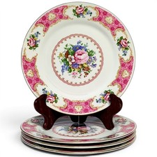 VTG 4pc Red Sea Remington Spring Garden Gold Gilt Floral Salad Plate Set 8.5