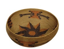Vintage Coiled Woven Basket Bowl 7” Starburst Geometric Southwest Boho Decor picture
