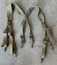 Original 1942 WWII US GI ARMY M1936 Adjustable COMBAT SUSPENDERS OD3 / Khaki picture