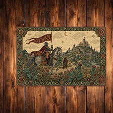 Medieval Knight Castle Tin Sign Ornate Tapestry Style Metal Wall Art picture