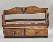 Vintage HIMARK Wood Spice Rack Wall Shelf Metal Rooster 2 Drawers 11