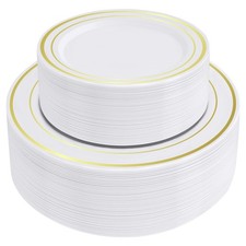 SETUP 100-Piece Gold Trim Plastic Dinnerware Set – 50 10.25