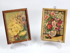 2 Mid Century Pictures Bamboo Style Framed Floral Art MCM Estate Find picture