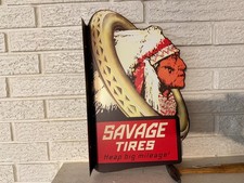New Savage Tires Double Sided Flange Steel Sign 14x23 Reproduction picture