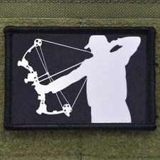 Bow Hunter Patch Crossbow Moral Black Tactical USA Flag Hook & Loop 3x2 picture