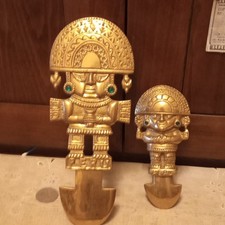 Peruvian Gold Tone Inca Style Figurine Pair Decorative Collectible Set picture