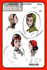 Ladies Fitted HOOD or Cloche CAP Hat Pattern Quick EASY Butterick 7904 Vtg 1956 picture