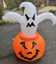 Halloween Gemmy 4 FT Lighted Ghost in Pumpkin Airblown Inflatable w/Box picture