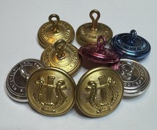 Vintage Band Uniform Buttons - Waterbury Conn Mfg - Harp Theme Lot Of 9 picture