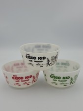 Vintage 1950s Hazel Atlas Milk Glass Cisco Kid & Pancho Cereal Bowls - Set Of 3 picture