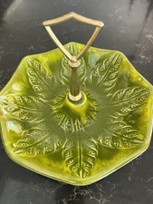 Vintage Ccil Orics 143 MCM California Pottery Serving Dish / Green Leaf Pattern  picture