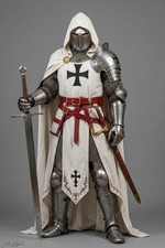 Wearable White Templar Knight Armor – Gothic Crusader Suit with Black Cross picture