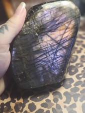 Big unique high grade labradorite pink purple flash butterfly shape picture
