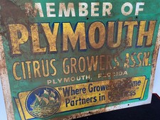 Vintage Original Citrus Growers Assn. Sign- Plymouth, Florida Orange Grove Rare picture