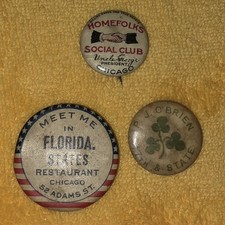 Vintage Chicago Celluloid Pinback Lot (3) P.J. O'Brien Saloon Florida States... picture