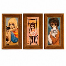 3 Vintage Margaret Keane Big Eye Decor Framed Wall Art Mid Century MCM Old Frame picture
