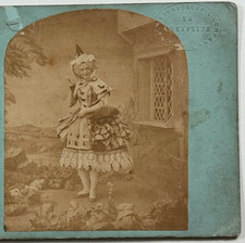 Victorian Girl in a Dress with Ribbons & Lace in Countryside Setting Stereoview picture
