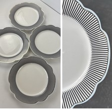 Grace's Teaware Scallop Navy Salad Plate 10539274 Baby Blue Rim Black Stripe picture