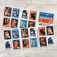USPS Postage Stamps Sheet of 20 First Class Letter Baby wild animals picture