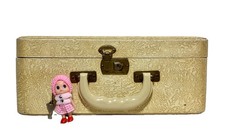 1950s Vintage Cream Embossed Vanity Train Case Mirror Key picture