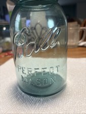 Vintage Aqua Blue Ball #13 Highly Collectible Perfect Mason Jar W/ Lid Quart Jar picture