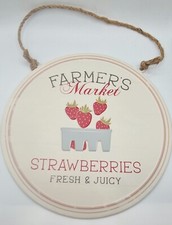 Strawberry Farmers Market Sign Round Metal Wall Large Decor 12