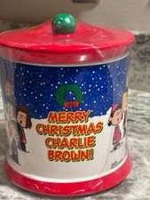 Vintage NEW Merry Christmas Charlie Brown Candy Cane Cannister Galerie Peanuts picture