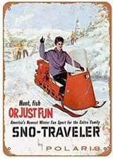 Vintage Tin Metal Sign Polaris SNO-Traveler Snowmobiles Art 8x12 picture