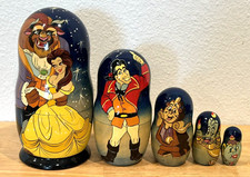RARE HTF DISNEY MATRYOSHKA BEAUTY & THE BEAST HAND PAINTED NESTING WOODEN DOLLS picture