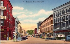 Merchant's Row, Rutland, Vermont - 1947 Linen Postcard - Woolworths, Old Cars picture