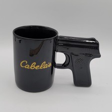 Cabela's Pistol Grip Handle Ceramic Coffee Mug Black & Gold Discontinued picture