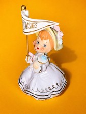 🥳 CUTE Vintage Birthday 1950s Flag Girl Figurine HTF Rare Napco Norcrest  picture