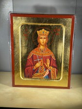 SAINT IRENE, THE GREAT MARTYR -Wooden Icon carved with gold leaves 8x10 inches picture