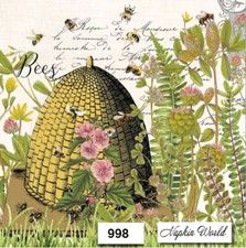 (998) TWO Individual Paper LUNCHEON Decoupage Napkins - BEES HIVE SWARM HONEY picture
