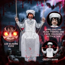 7.5 Ft Animated Scary Swing Girl Hanging Rotating Head Animatronics Halloween picture