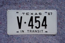 1967 Texas IN TRANSIT License Plate picture