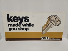 Vintage Cole The Keymaker Sign Double Sided 24x12 Plastic Hardware Store Ad picture