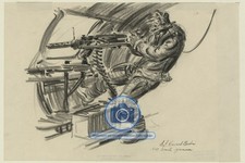 B-17 WAIST GUNNER AIRCRAFT MILITARY ART 1940 SKETCH 4X6 PHOTO picture