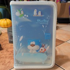 Vintage Blue Bear Morning Glory Collectible Korean Stationery Zipper File Case picture